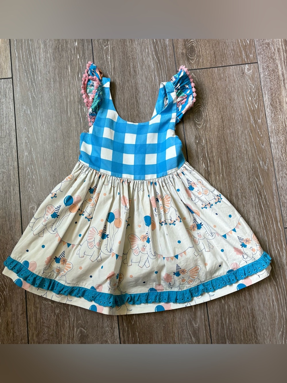 Wildflowers Blue‎ Gingham and Cream Elephant Party Tunic